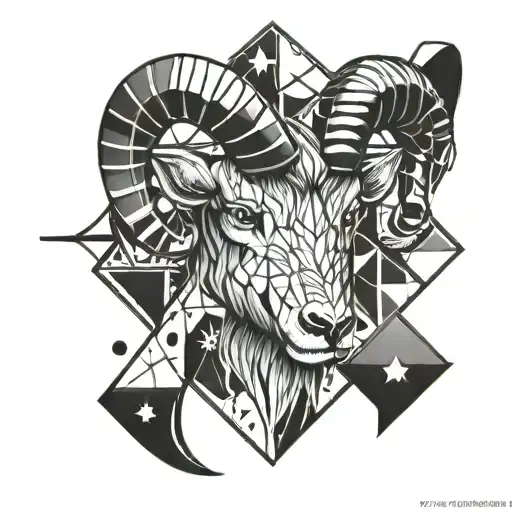 combination of Aries and yahtzee tattoo - outline of an Aries ram head with five dice, all showing four's  tattoo design idea