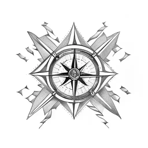 An intricate compass with hockey sticks and cigars as the cardinal directions tattoo design idea