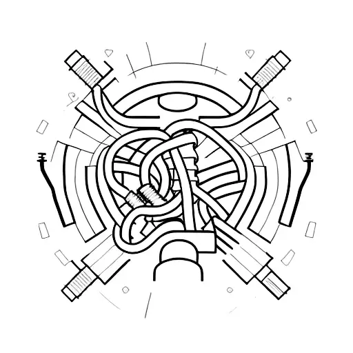 Muscle anatomy with plumbing pipes intertwined tattoo design idea