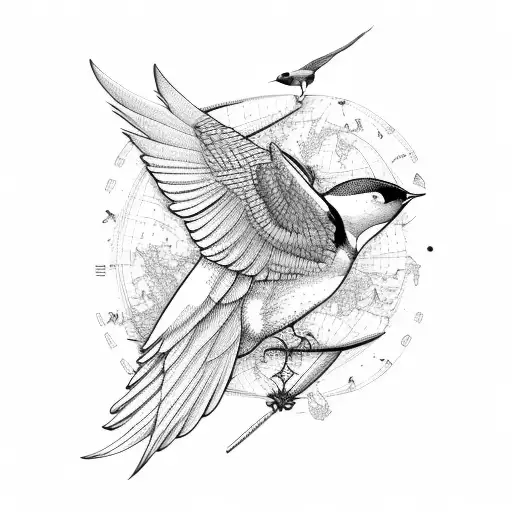 Swallow Bird map tattoo design idea