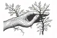 the creation of adam pointer finger growing a long leafless tree tattoo design idea