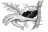 the creation of adam pointer finger growing a long leafless tree tattoo design idea