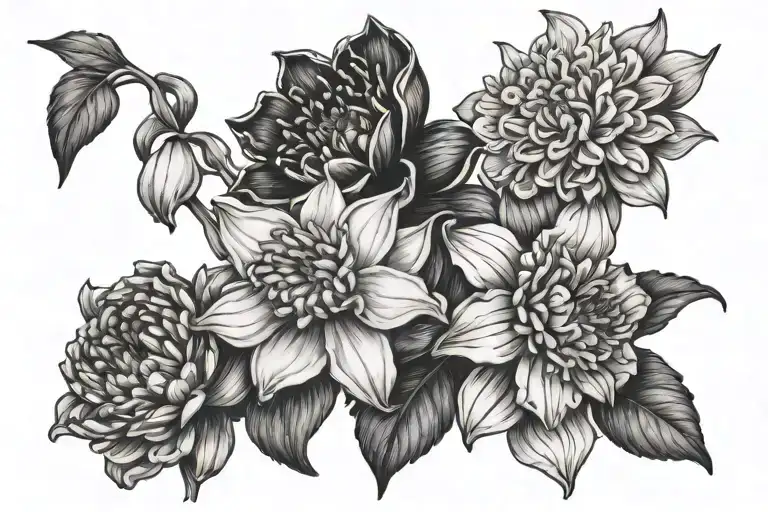 Daffodil,Marigold,Chrysanthemum,aster tattoo design idea