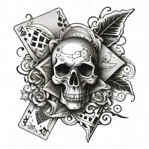 forearm sleeve tattoo black and white ace card skull and dice  tattoo design idea
