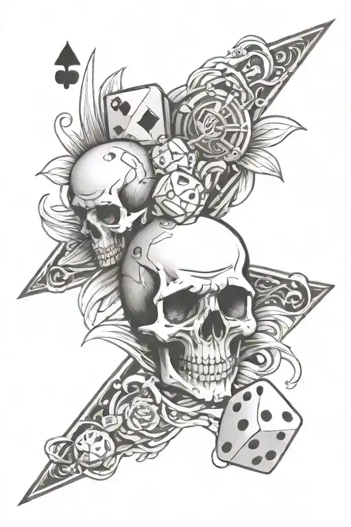 forearm tattoo ace card, skull and dice rolling tattoo design idea