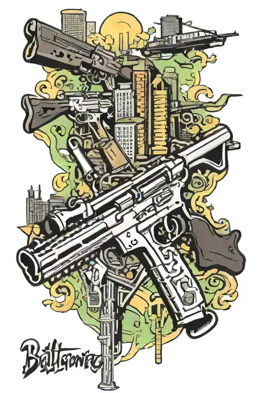 Baltimore City Skyline 1 of 1 guns and money tattoo design idea