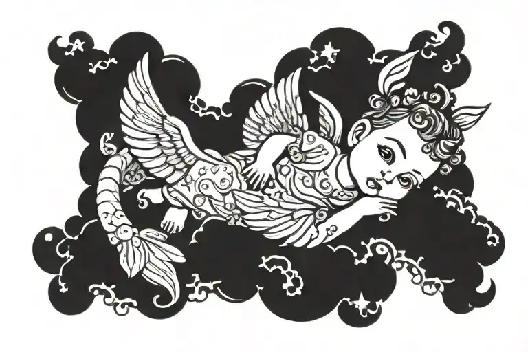 Cherub lying on a cloud tattoo design idea