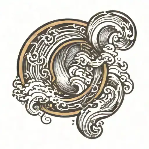 horseshoe outline with ocean wave crashing tattoo design idea