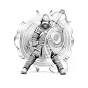 A firefighter holding a shield with a Viking warrior design tattoo design idea