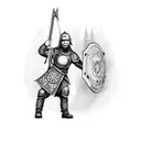 A firefighter holding a shield with a Viking warrior design tattoo design idea