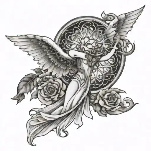 angel and a rose window background back tattoo tattoo design idea