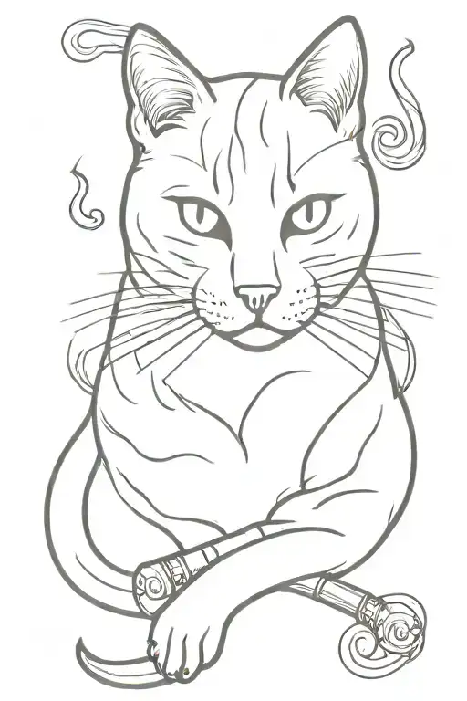 cat with cigar smoke tattoo design idea