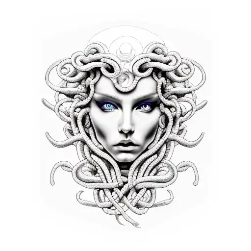 gorgeous woman medusa split tattoo design idea