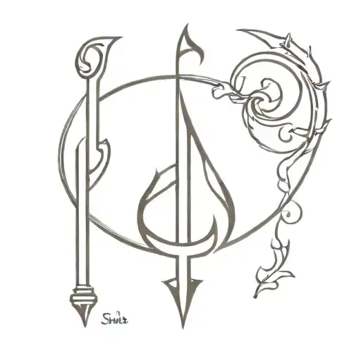 flute and trishul trident tattoo design idea