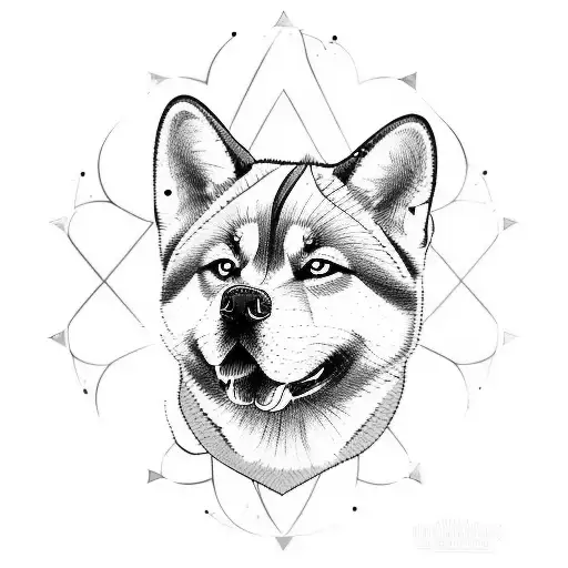 Akita inu avec ornemental tattoo design idea