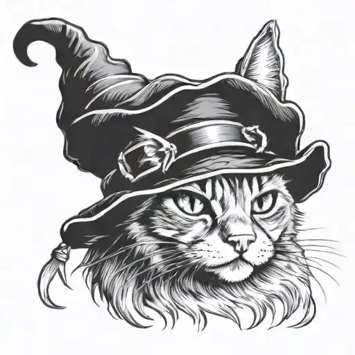cat with witch hat tattoo design idea