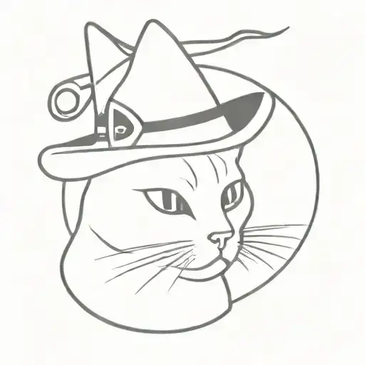cat with witch hat tattoo design idea