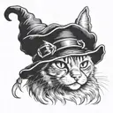 cat with witch hat tattoo design idea