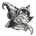 cat with witch hat tattoo design idea