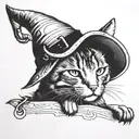 cat with witch hat tattoo design idea