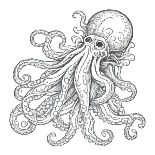 Kraken: A drawing of a large squid with intertwined tentacles tattoo design idea