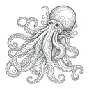 Kraken: A drawing of a large squid with intertwined tentacles tattoo design idea