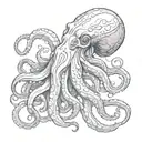 Kraken: A drawing of a large squid with intertwined tentacles tattoo design idea