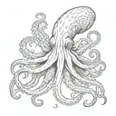 Kraken: A drawing of a large squid with intertwined tentacles tattoo design idea
