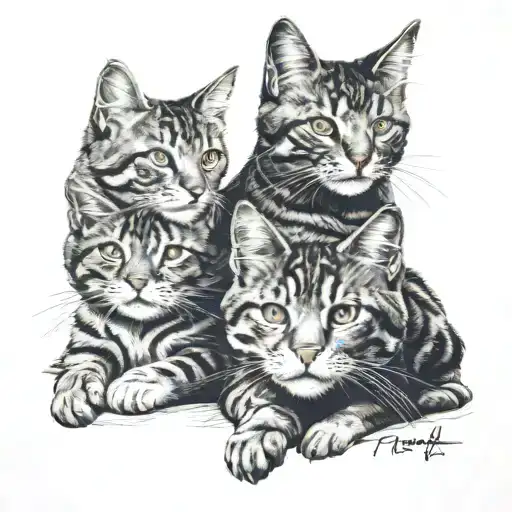 holy trinity of cats looking tattoo design idea