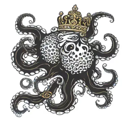 octopus  wrapped around a crown tattoo design idea