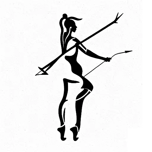 woman balancing on one foot, shooting a bow and arrow tattoo design idea