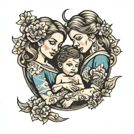 mother with two sons holding hands  tattoo design idea
