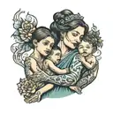 mother with two sons holding hands  tattoo design idea