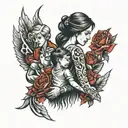 mother with two sons holding hands  tattoo design idea