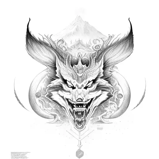 Snake dragon with Wolf head tattoo design idea