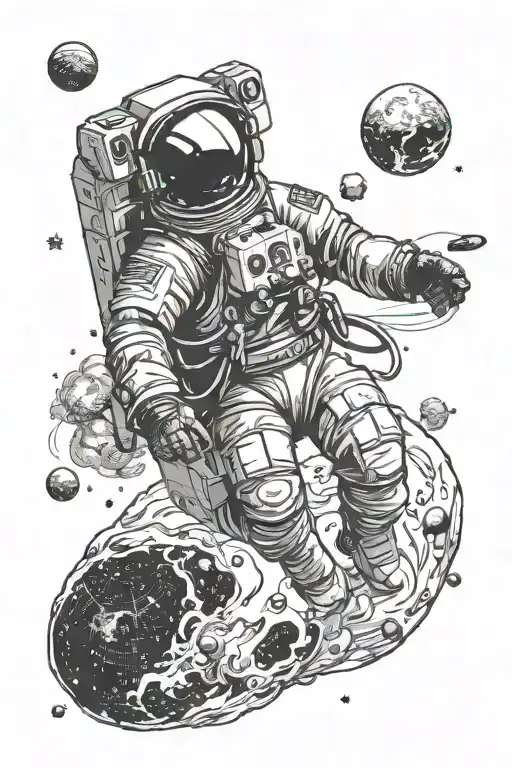 Astronaut floating in space tattoo design idea