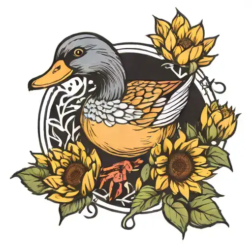 duck with sunflower in one hand and a knife in other tattoo design idea