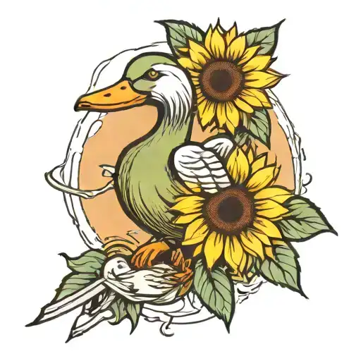 duck with a sunflower in one hand and a knife in other  tattoo design idea