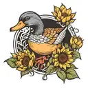 duck with sunflower in one hand and a knife in other tattoo design idea
