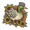 duck with sunflower in one hand and a knife in other tattoo design idea