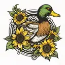 duck with sunflower in one hand and a knife in other tattoo design idea