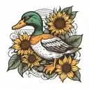 duck with sunflower in one hand and a knife in other tattoo design idea
