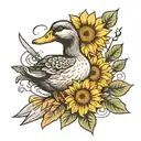 duck with a sunflower in one hand and a knife in other  tattoo design idea