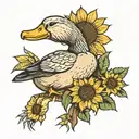 duck with a sunflower in one hand and a knife in other  tattoo design idea