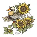 duck with a sunflower in one hand and a knife in other  tattoo design idea