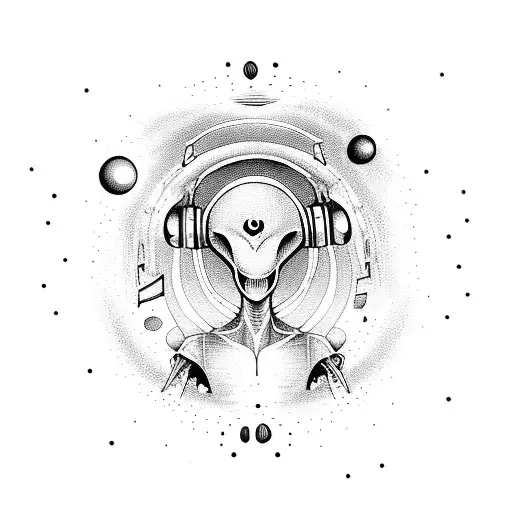 An Alien vibing to music in a UFO tattoo design idea