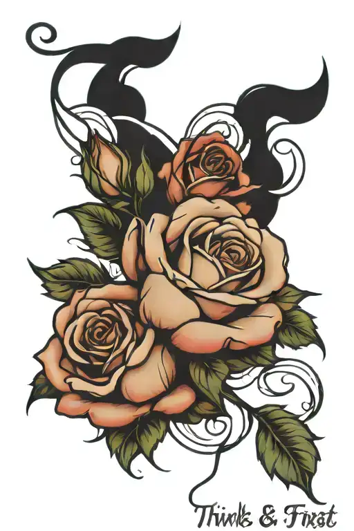 rose with quote 'think first and remember' tattoo design idea