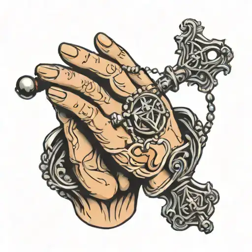 prayer hands holding a rosary  tattoo design idea