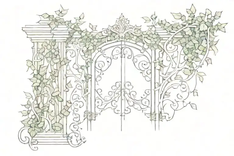 ivy vines shaped like Grécourt Gates  tattoo design idea