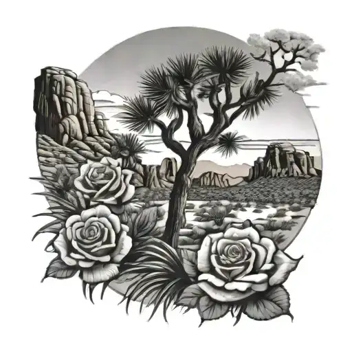 rose and joshua tree by ocean scene tattoo design idea